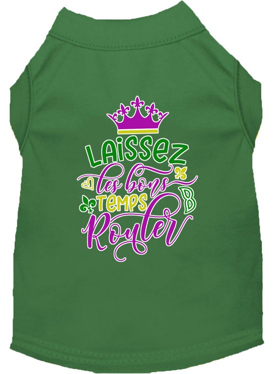 Laissez Les Bons Temps Rouler Screen Print Mardi Gras Dog Shirt Green XL